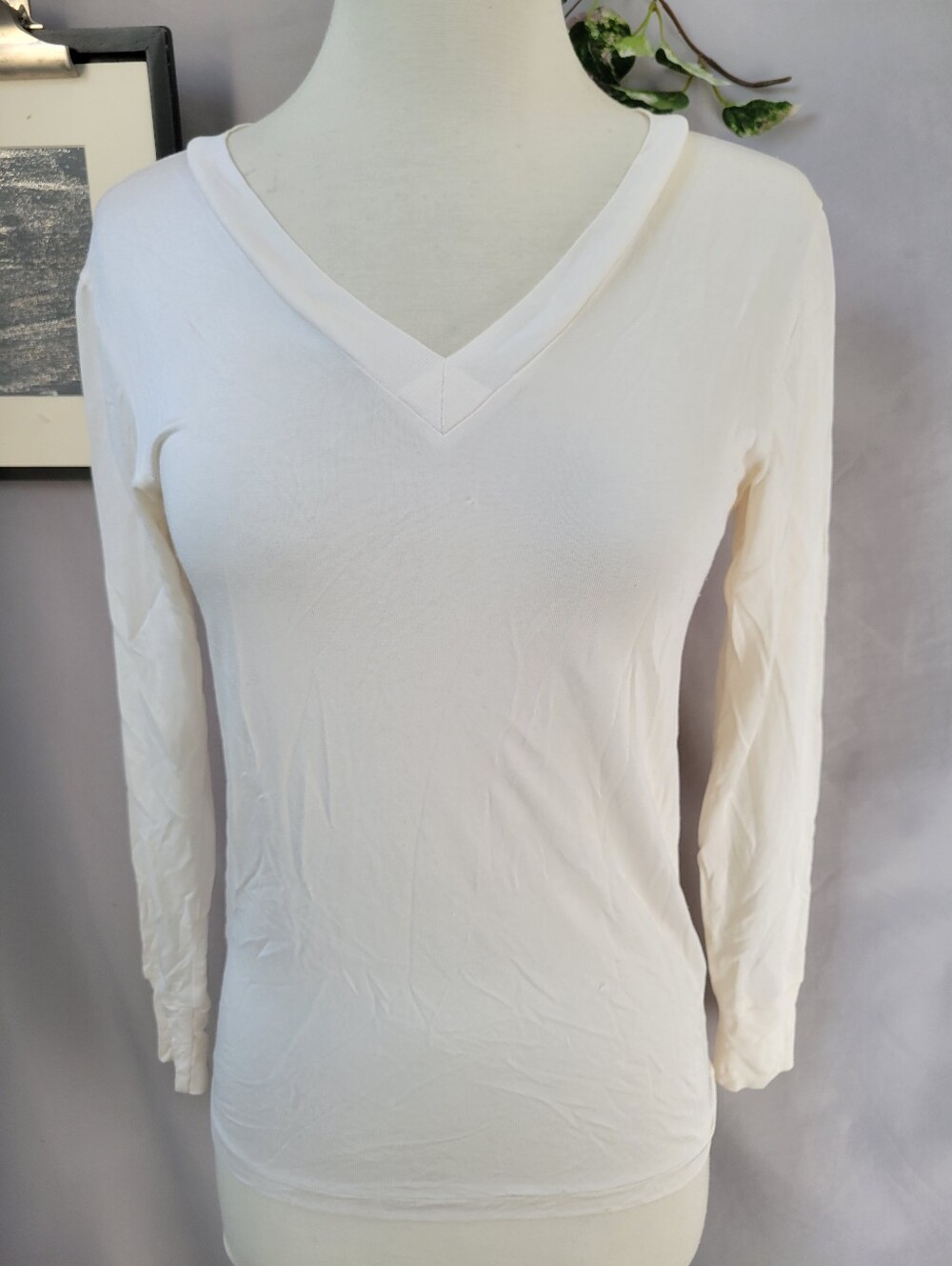 WinterSilks V Neck Silk Base Layer Long Sleeve Pullover Top Ivory XS